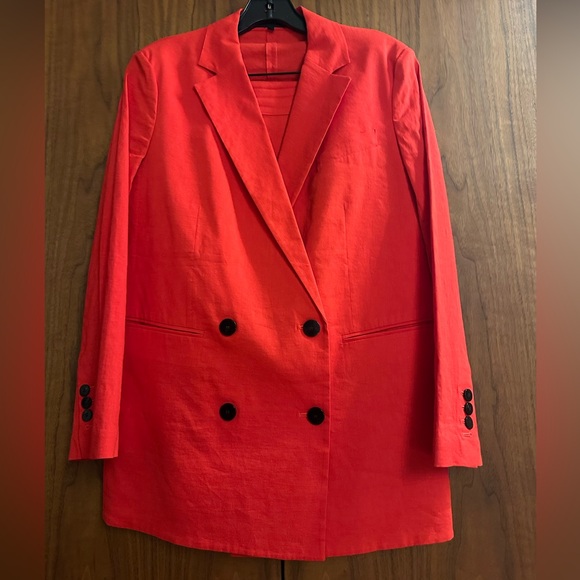 Theory Red Double-Breasted Blazer with Matching Shorts - Picture 9 of 16